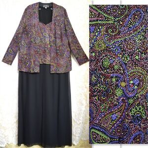 Alex Evenings Plus Size 16W Womens Dress Set Sparkly Paisley Neon 90s Vintage